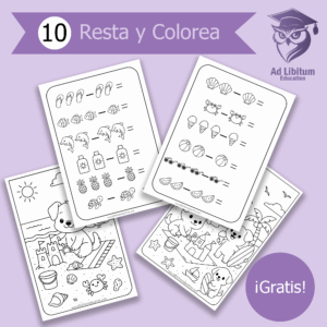 Cuadernillo gratis de restas con dibujos. Temática perritos